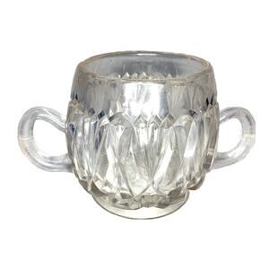 Cut Clear Glass Sugar Bowl 4" Tall Vintage Colonial Two Handles Rough Condition
